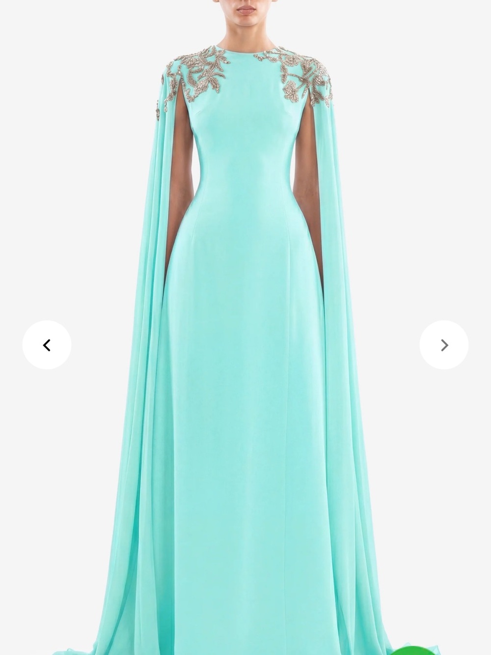 Aqua Cape Maxi Gown with Embellished Shoulders